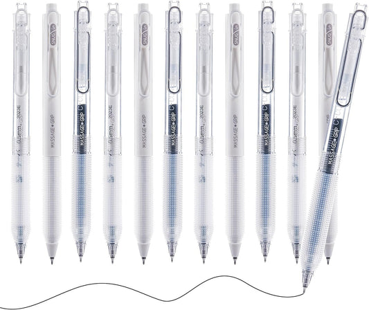 DR DOURONGE™ Gel Pens 12pack, Black Ink Retractable Ballpoint Stationery Pens, 0.5mm Fine Point Smooth Writing Pens, Quick Drying Pen, Cute school supplies gift for teens, Wide Angle Clip