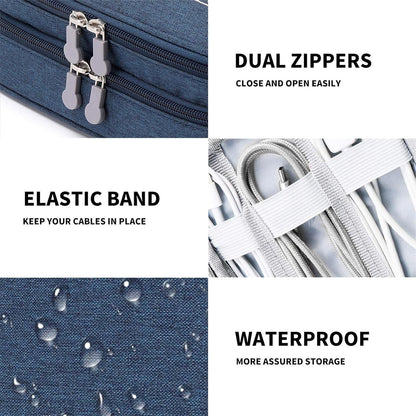 Travel Cable Organizer Bag, Electronic Accessories Case Portable Double Layer Cable Storage Bag for Cord,Phone,Charger, Flash Drive, Phone, SD Card,Personal Items (Dark Blue)