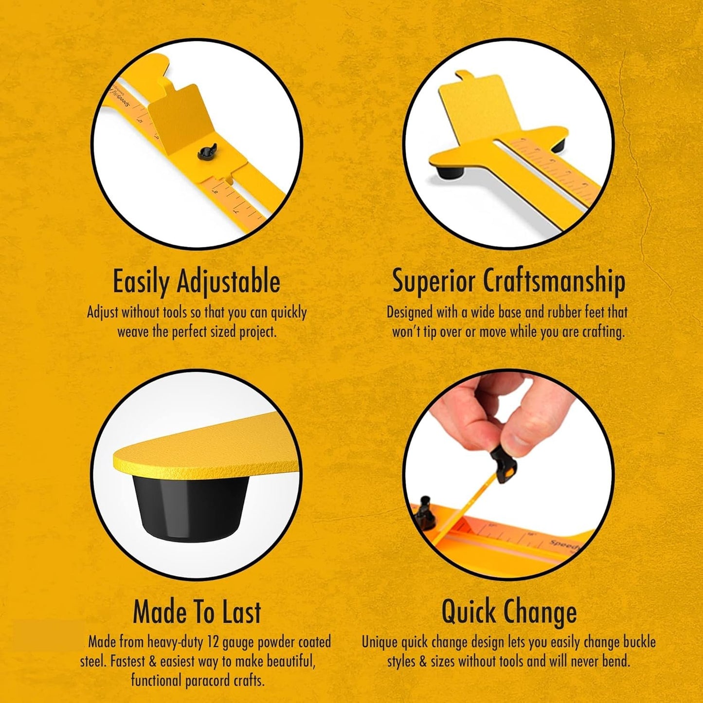 SpeedyJig PRO Paracord Bracelet Kit & Jig | Adjustable Frame | Craft 4” to 12” Survival Bracelets, Jewelry, Keychains | Craft Idea for Adults & Children | Includes Cords & Buckles | USA Made