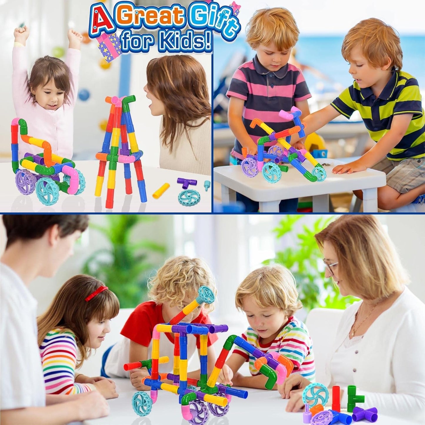 STEM Learning Pipe Tube Toys, Tube Locks Construction Building Blocks 96 Pcs - Multicolor Educational Building Blocks Set with Wheels& Spouts & Joints for Kids Ages 3+ Visit The FUBAODA Store