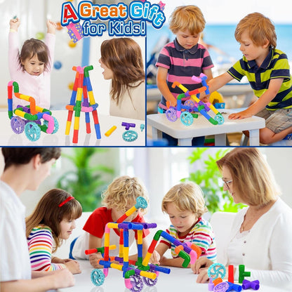 STEM Learning Pipe Tube Toys, Tube Locks Construction Building Blocks 96 Pcs - Multicolor Educational Building Blocks Set with Wheels& Spouts & Joints for Kids Ages 3+ Visit The FUBAODA Store