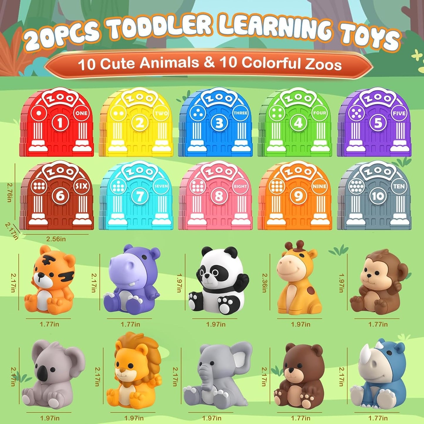 Toddler Learning Safari Animal Toy - 20PCS Montessori Educational Set for 1-3+ Year Old Boys & Girls