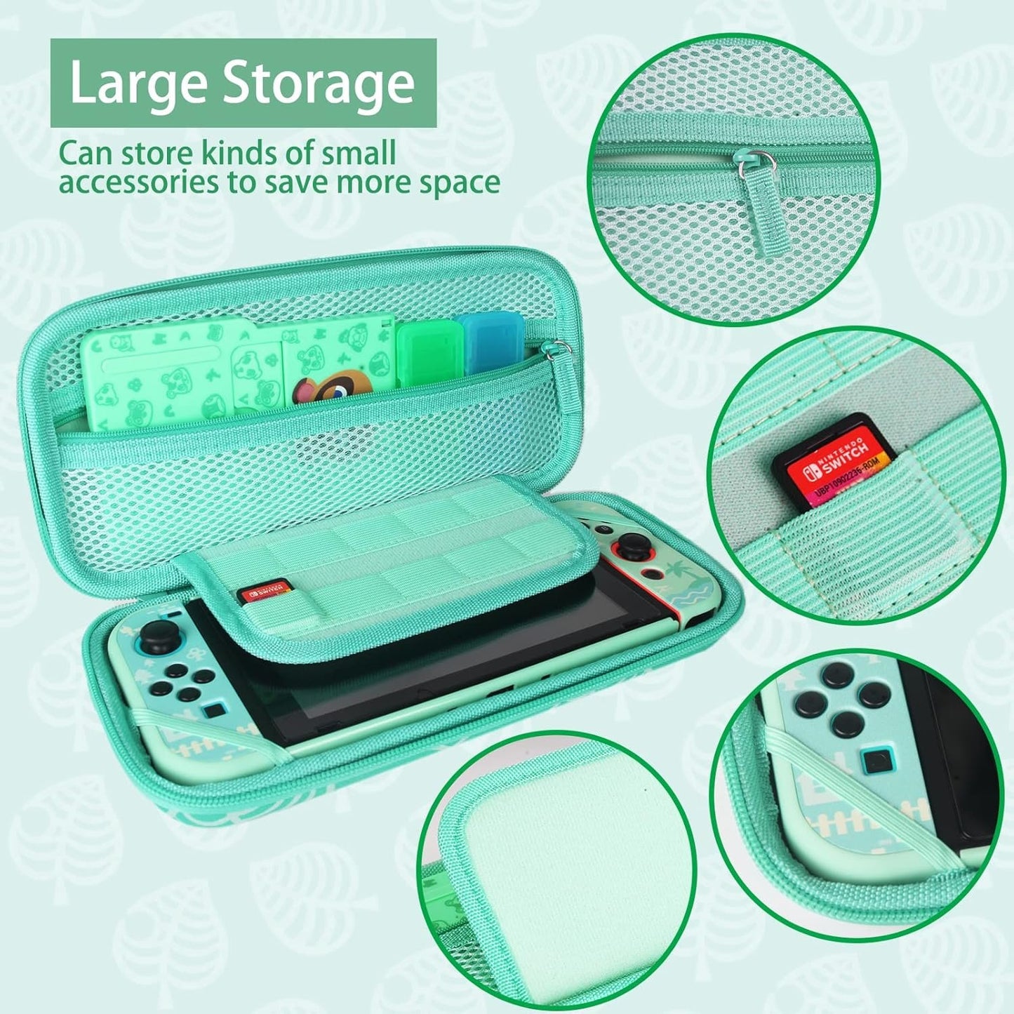 TIKOdirect Carrying Case for Nintendo Switch, Cute Portable Travel Bag Accessories with Protective Case, Screen Protectors, Stand, Game Card Case and Thumb Grip caps[Keychain Gift], Green AC