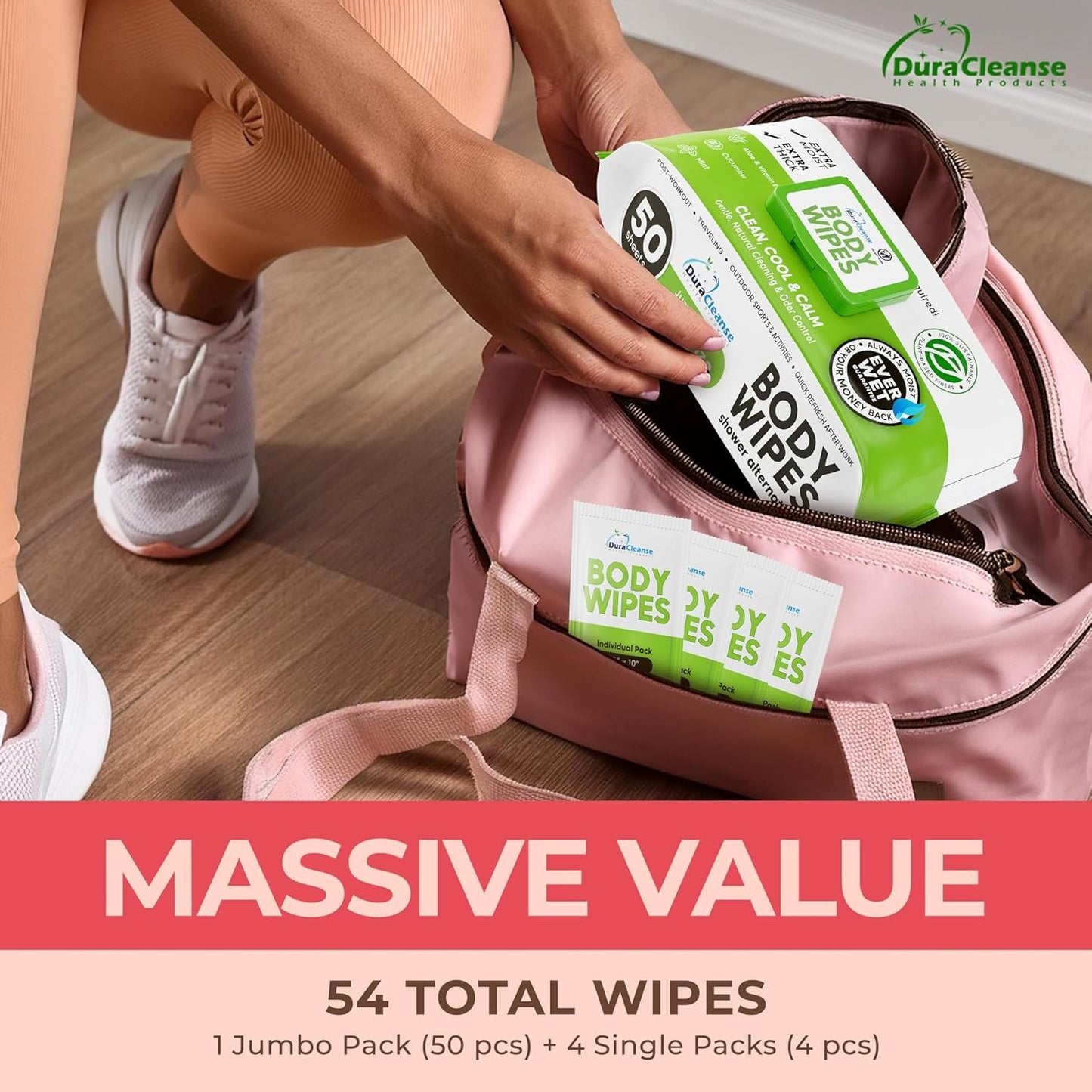 Body Wipes for Women, Extra Moist No Rinse Bathing Wipes (2pk), 100 XL Shower Cloths + 8 Deodorizing Bath Cloths - 9"x12" Travel Size After Gym Cleaning Essentials, Toiletries for Womens Hygiene