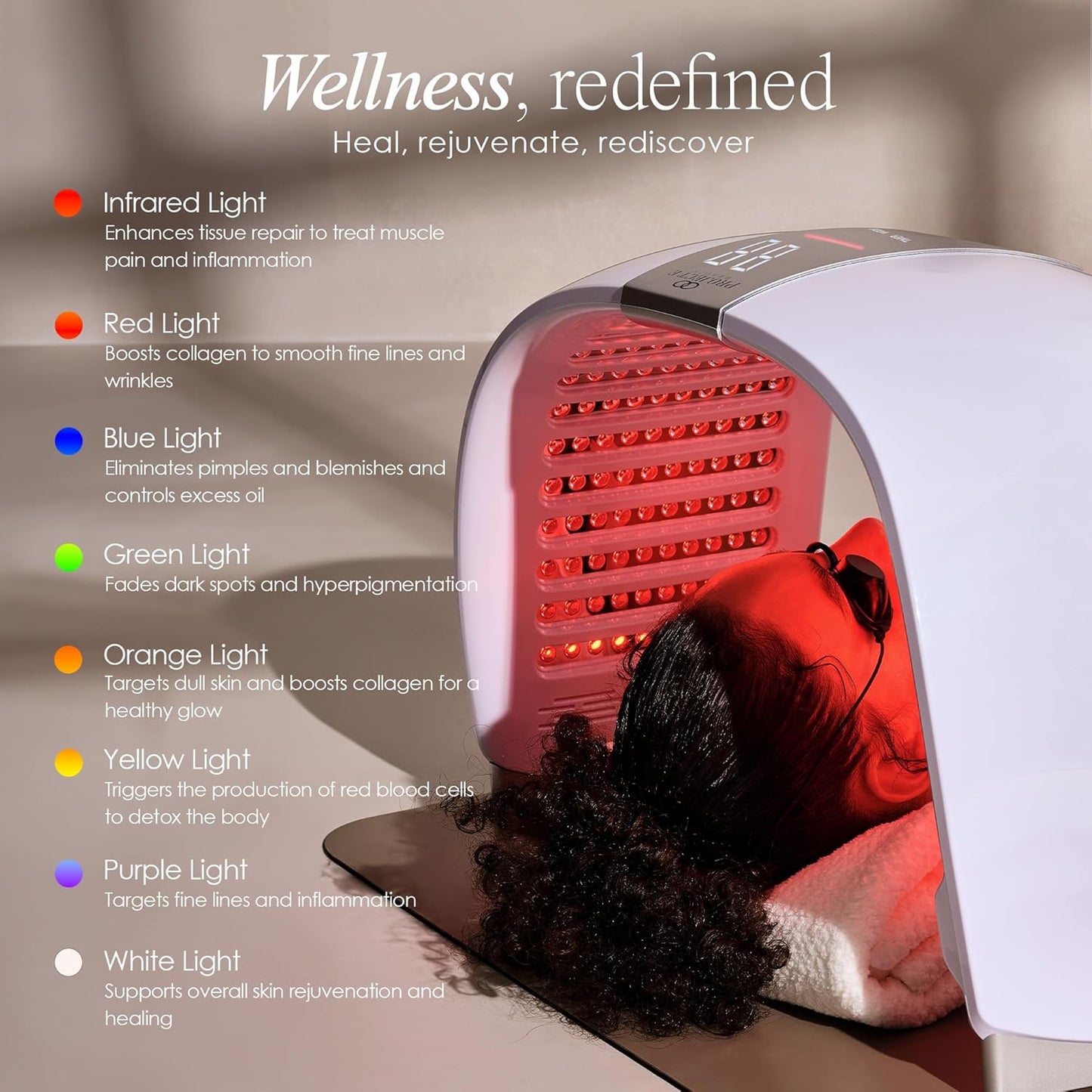 Lumalux Dome | Face & Body Led Light Therapy Device by Project E Beauty | 7 Color + Infrared Light Therapy | Anti-Aging & Rejuvenation | Extra Large Beauty Equipment For Salon Home SPA use