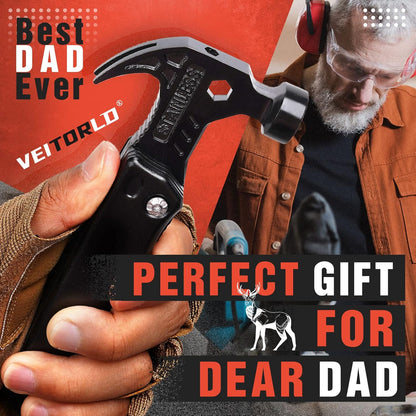 VEITORLD Gifts for Dad Men, Cool Fathers Day Birthday Gifts Ideas for Men Grandpa Papa from Daughter Wife Son, BEST DAD EVER Gift, All in One Survival Tools Hammer Multitool, Camping Hunting Presents