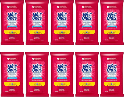 Wet Ones Antibacterial Hand Wipes, Fresh Scent, Wet Wipes, 20 Count (Pack of 10)