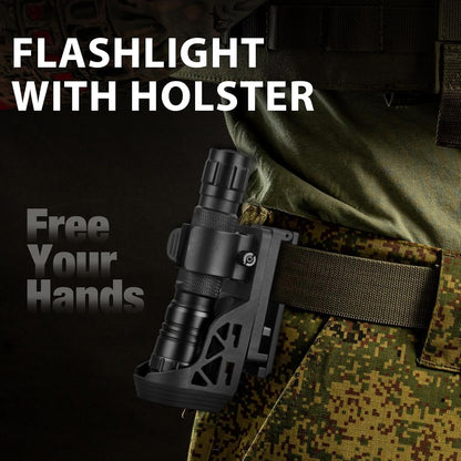 FandyFire Tactical Flashlight, 1000 High Lumen Rechargeable Light with Duty Belt Holster, Bright Flashlight for Emergency, 3 Practical Modes 501BX