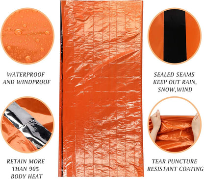 MOUMOUTEN Outdoor Camping Portable Emergency Tent, Aluminum Foil Composite Film Sleeping Bag Keep Warm Waterproof Orange Tent Shelter Survival Gear Space Blanket for Hiking Climbing