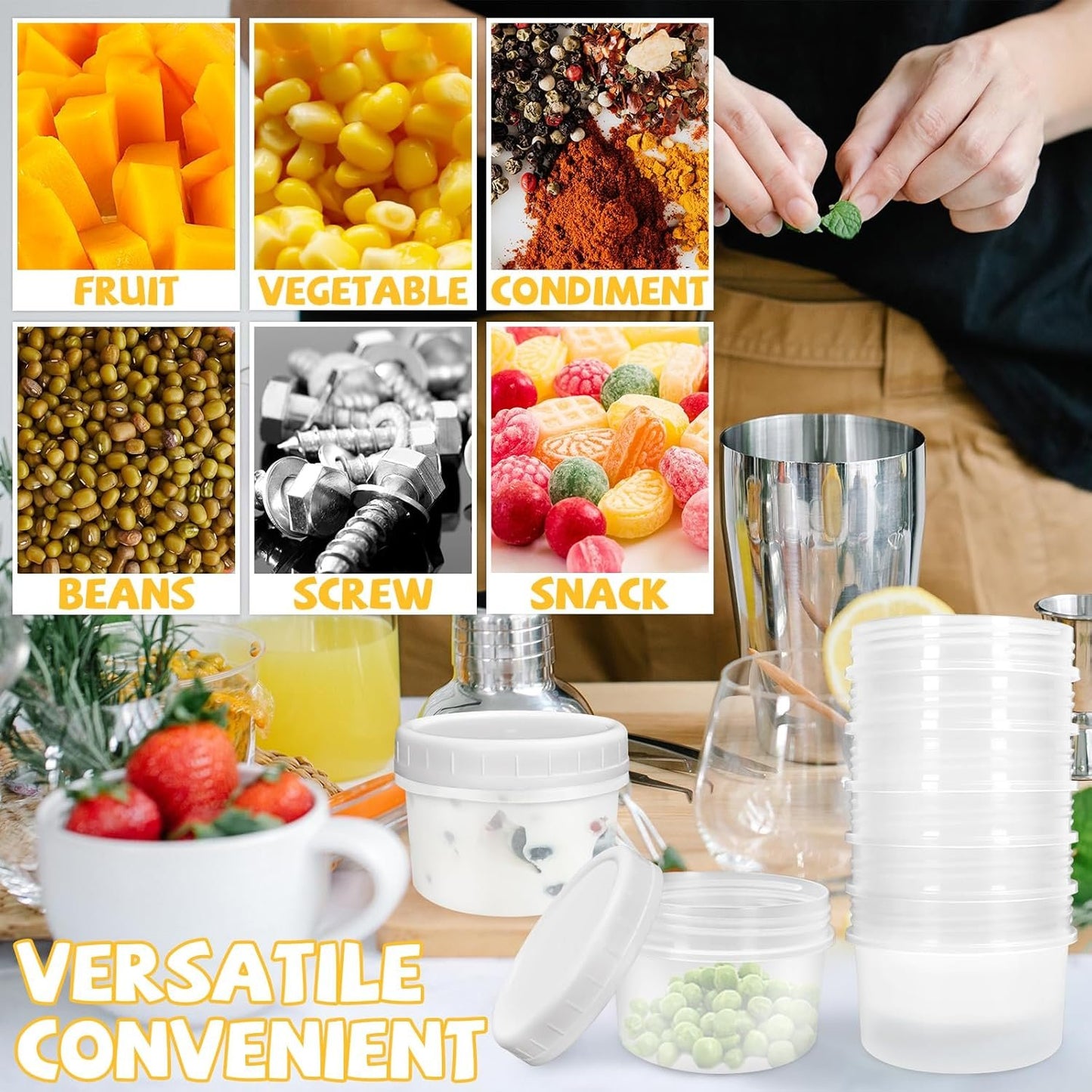 ISUSSER 10 Pack 4oz Reusable Small Plastic Containers with Screw Lids, Stackable Food Storage Jars, Sauce Condiment Jars Lunch Box Accessories