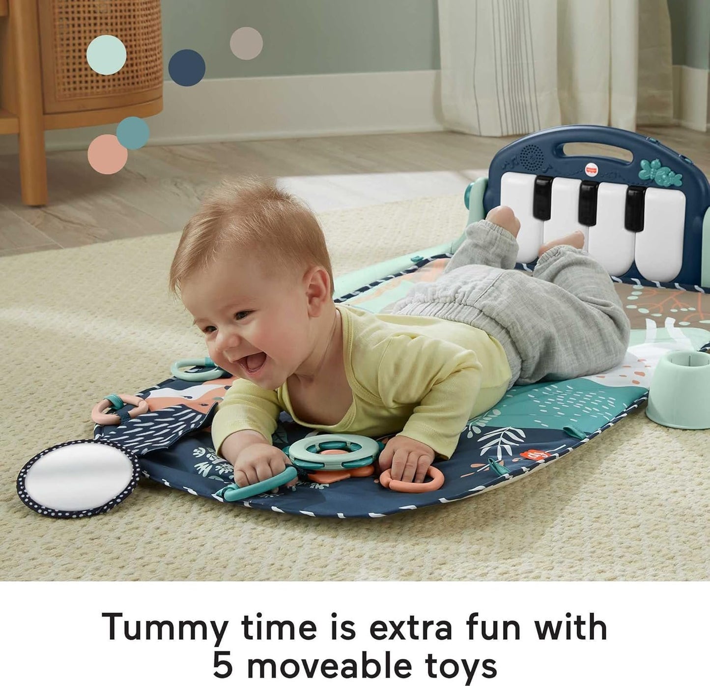 Fisher-Price Baby Playmat Kick & Play Piano Gym with Musical and Sensory Toys for Newborn to Toddler, Navy Fawn