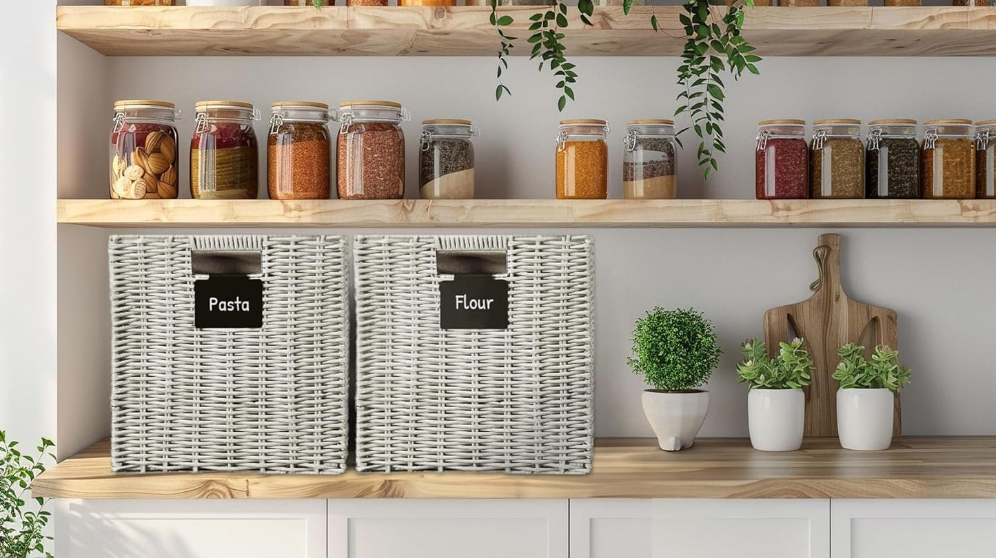 DECOMOMO Wicker Baskets Storage Organization Waterproof Plastic Storage Cubes for Toys, Books, Clothes (Set of 4 - Pastel Green)