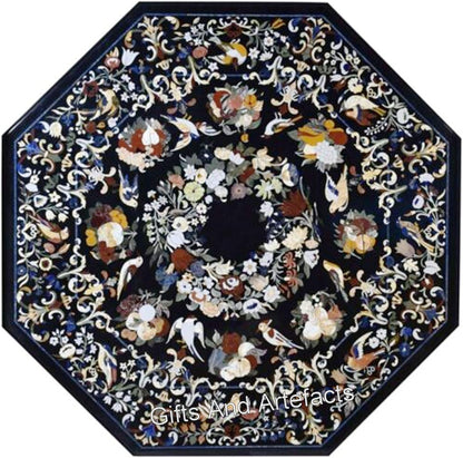 Pietra Dura Art Restaurant Top I nero marmo tavolo riunioni top I Fine Work Home Table Top I 48 x 48 pollici Heritage Dining Top I Ottagono soggiorno