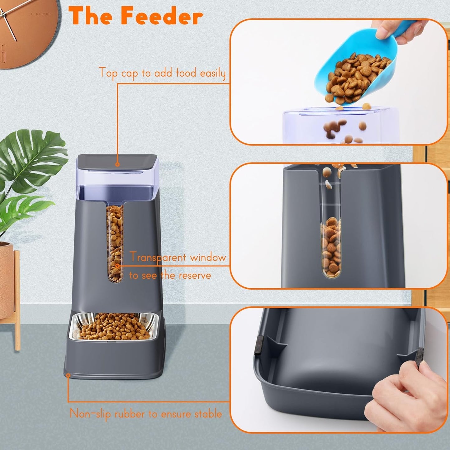 2 Pack Stainless Steel Automatic Cat Feeders- Dog Water Bowl Dispenser and Dog Food Bowls Set Dog Feeding & Watering Supplies for Small Medium Big Pets Cat Bowls for Food and Water 1 Gallon