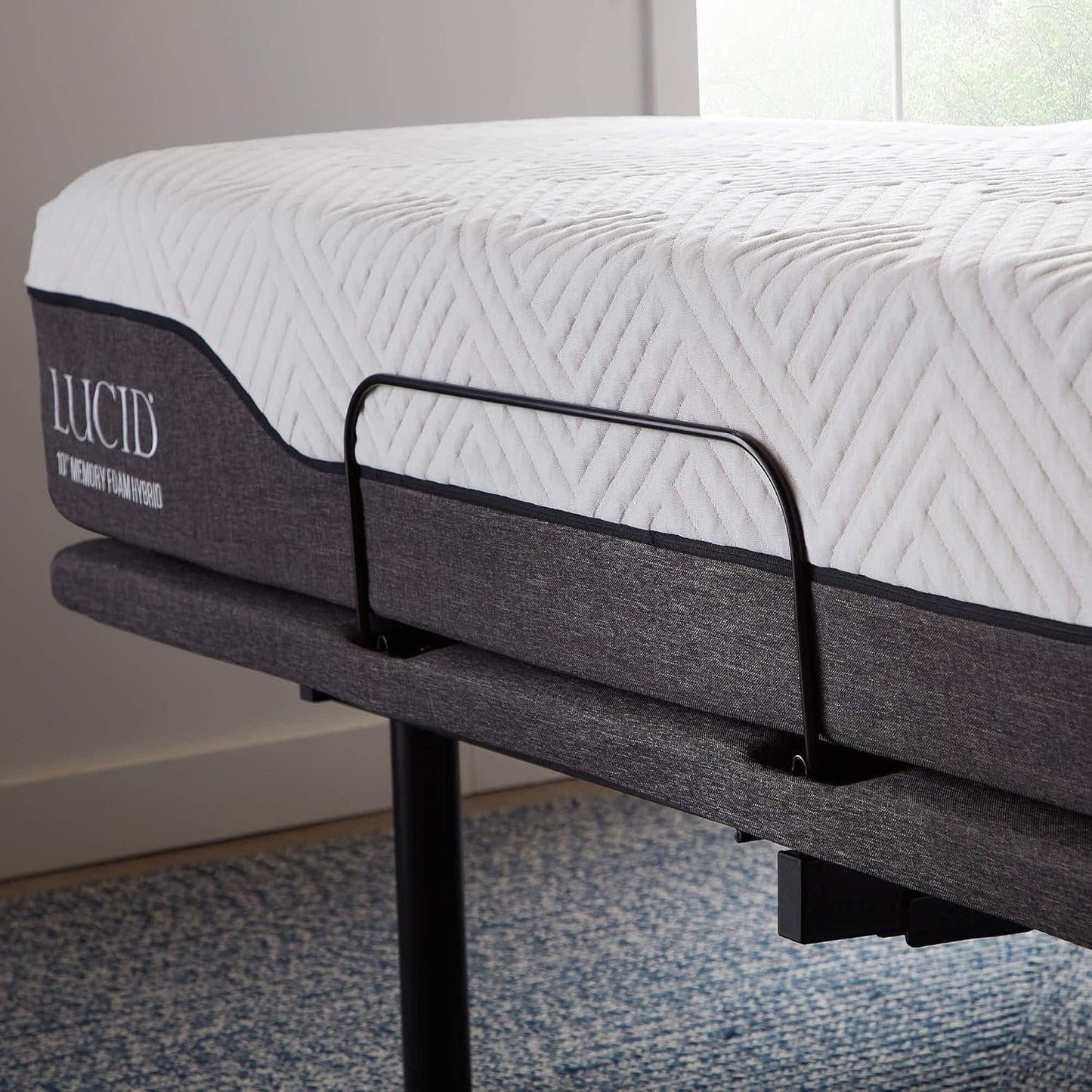 LUCID L600 Adjustable Bed Base Frame - Bluetooth Compatible with Companion App - Head and Foot Incline - Massage - Under Bed Lighting - Dual USB Charging Stations - Upholstered - Ergonomic, Queen