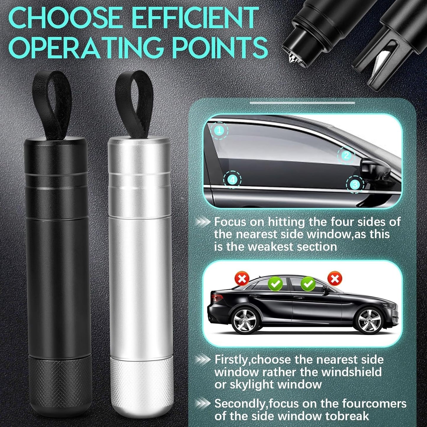 Milifox 2 Pack Car Window Breaker Seatbelt Cutter, 2-in-1 Emergency Auto Glass Breaker Tool, Artistic, Practical, a Must Have Car Safety Hammer Escape Tool for Every Vehicle