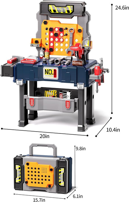 Tool Bench for Toddler and Kids Tool Bench,Kids Tool Set,Pretend Play Construction Toys Kit with Tool Bag, Easy to Assemble and disassemble,Chainsaw Tool Set Gift Toys for 4 5 6 Year Old Boys & Girls