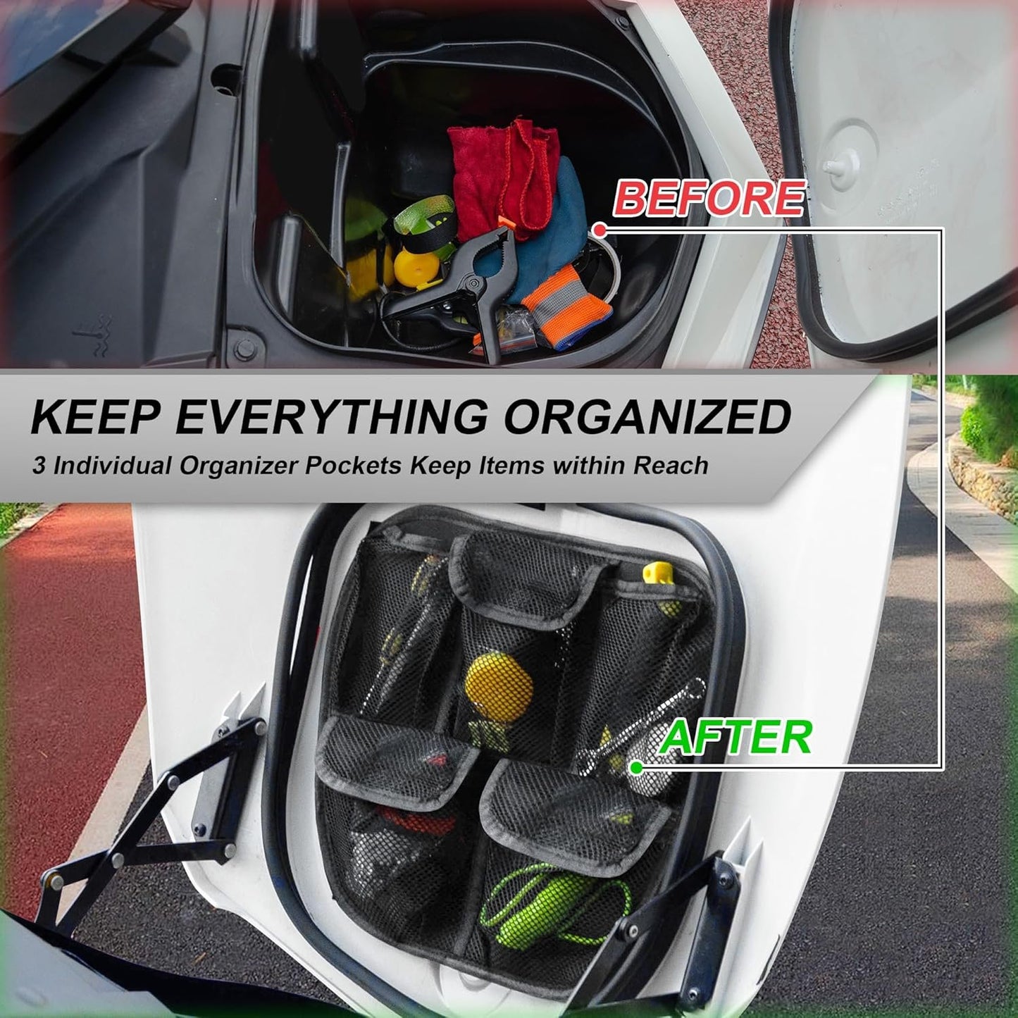 Front Trunk Lid Organizer Fit for Can Am Spyder F3 F3S F3T F3L 2015-2025 Removable 5 Mesh Pocket Luggage Storage Bag (Black)