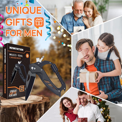 Multitool Carabiner with Pocket Knife, Gift for Men Him Dad Husband, 6-in-1 Multitool with EDC Carabiner,Bottle Opener,Window Breaker & Screwdriver,Cool Gadgets for Outdoor,Gardening (Black)