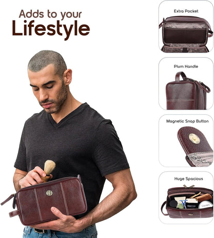 Hammonds Flycatcher Genuine Leather Shaving Bag for Men-Leather Dopp Kit|Toiletry Bag|Travel Toiletry Bag-Hygiene & Grooming Kit Organizer-Cruelty-Free Leather and Hand Stitched Vanity Case.TC4002,