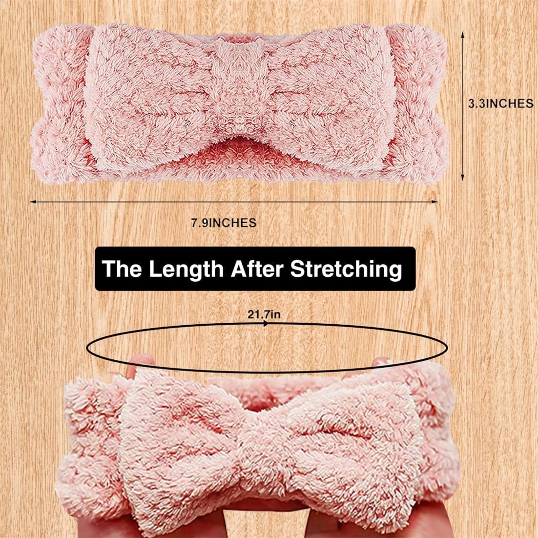 Spa Headband Facial Makeup Hairband Bowknot Head Wrap Coral Fleece Headbands for Washing Face Mask Shower 2PCS