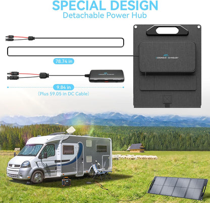 Ecosonique 100W Portable Solar Panel with Adjustable Kickstands,22V MC4/12V DC/QC 3.0 USB-A USB-C(PD 60W)Foldable Solar Panel Charger with Detachable Power Hub,IP67 Waterproof Solar Panels for Camping