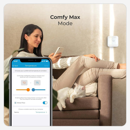 Breez Max | ENERGY STAR CERTIFIED Smart AC Controller | WiFi Thermostat for Mini-Split, Window, Portable ACs/Heat Pumps | AI-Based Tech | Free App, No Subscriptions | Alexa, Google, IFTTT etc. (White)