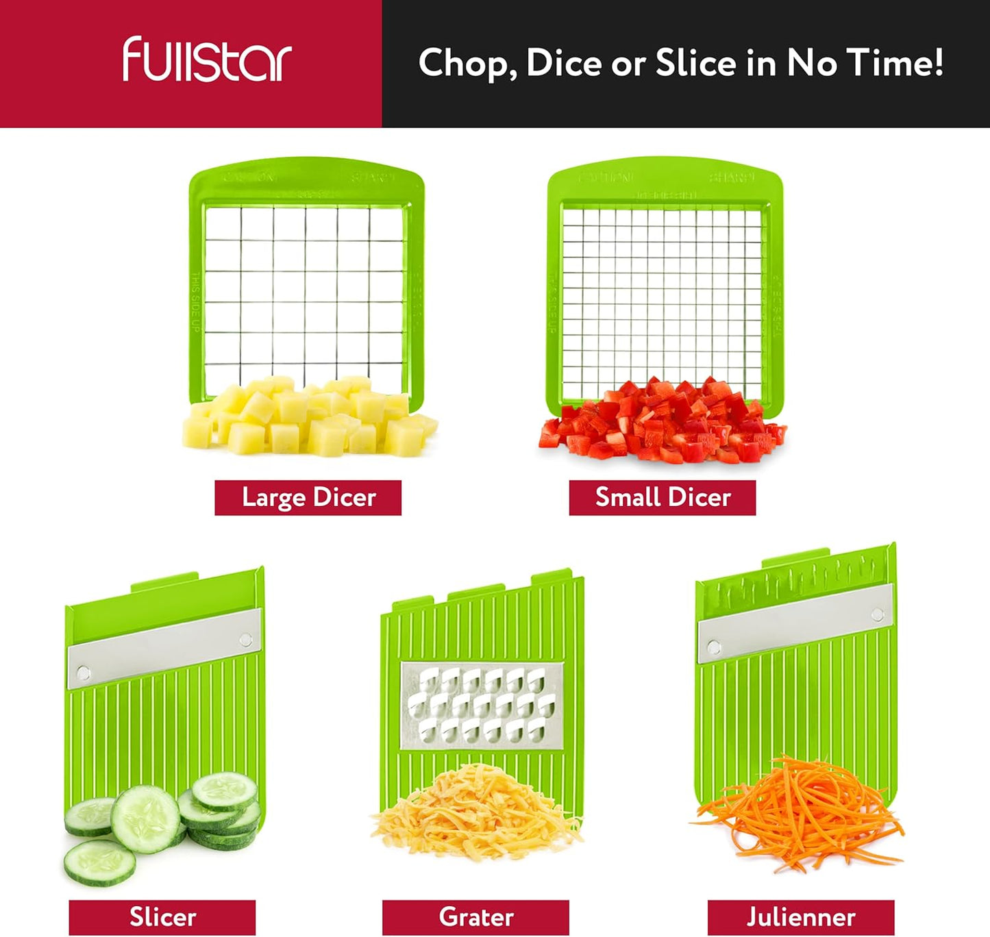 FULLSTAR All-in-1 Vegetable Chopper Gray and Green, Mandoline Slicer & Cheese Grater - Multi Blade French Fry Cutter & Veggie Dicer, Includes Handheld Spiralizer - Kitchen Gadgets