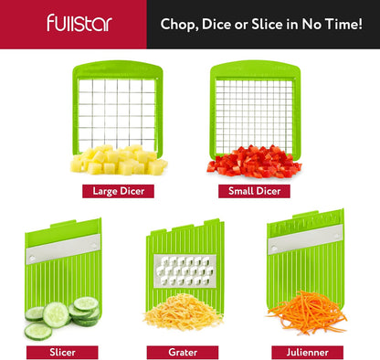 FULLSTAR All-in-1 Vegetable Chopper Gray and Green, Mandoline Slicer & Cheese Grater - Multi Blade French Fry Cutter & Veggie Dicer, Includes Handheld Spiralizer - Kitchen Gadgets