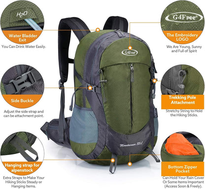 G4Free 35L Hiking Backpack Water Resistant Outdoor Sports Travel Daypack Lightweight with Rain Cover for Women Men