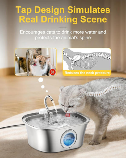 Stainless Steel Cat Water Fountain, 108oz/3.2L Automatic Pet Fountain Dog Water Dispenser & Pet Water-Bowl Cat Drinking Fountain with Ultra-Quiet Pump for Cats Feeding & Watering Supplies