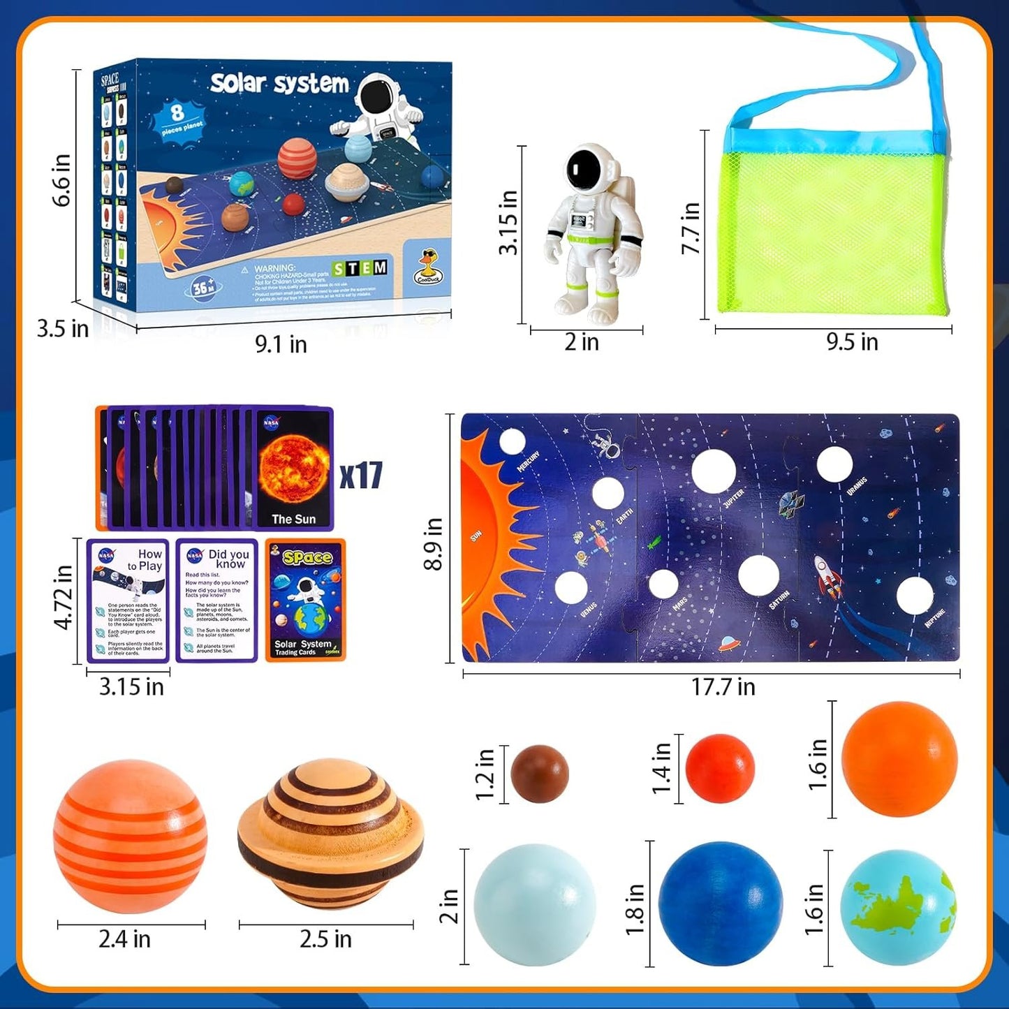 30 Pcs Wooden Solar System Model Board Toy Kit, Montessori Planet Balls Toys with Astronaut Figures, Preschool Learning Educational Puzzle, Space Knowledge Flash Cards Learning Toys for Kids