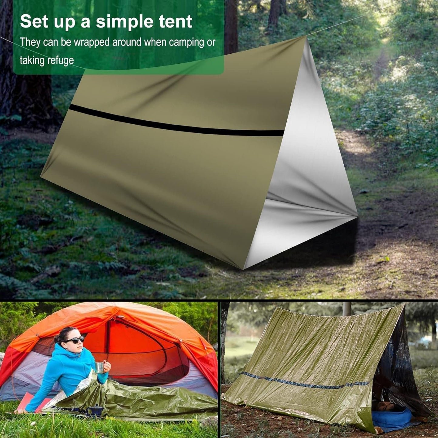 Mitening Emergency Tent, Portable Emergency Sleeping Bag, Emergency Tent, Waterproof Survival Sleeping Bag, Heat Repellent, First Aid Rescue Blankets, Ultralight Bivouac Bag for Outdoor Camping and
