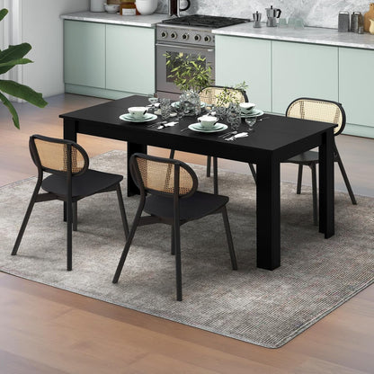 Giantex Dining Table for 6-8, Wood Rectangular Table, 63" L x 31.5" W x 30" H Large Farmhouse Center Table, Home Furniture Kitchen Table, Modern Dining Room Table, Supporting for 330LBS, Black