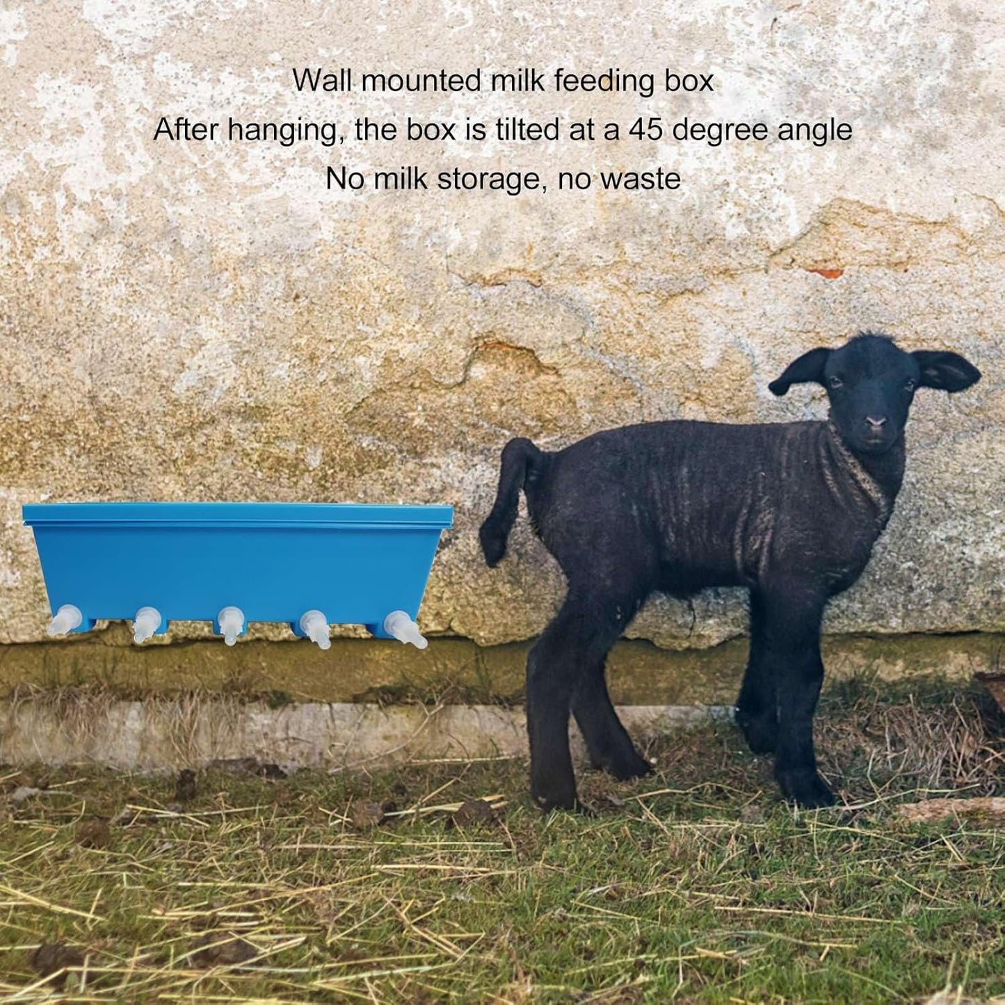 Silicone Lamb Drink Feeder, Farm Livestock Breeding Feeder, Vertical Type Calf Feeding Bottle with 5 Nipples Wall Mounted 8L Livestock Milk Feeding Bucket for Nursing Animal Lamb