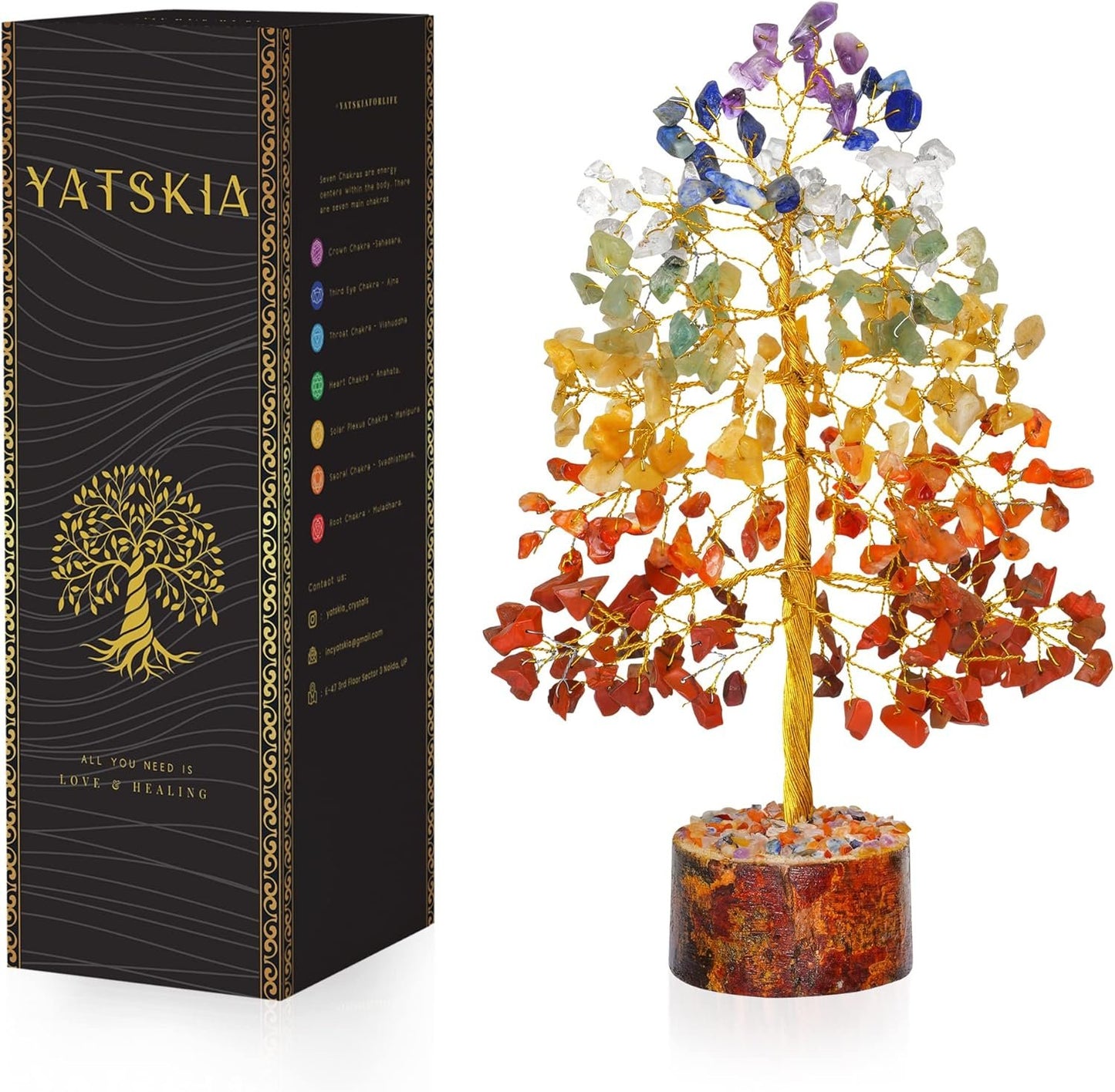 Yatskia 7 Chakra Tree of Life, Crystals and Healing Stones, Chakra Crystal Tree Decor, Housewarming Gifts, Home Decor, Meditation Decor, Birthday Gifts for Women