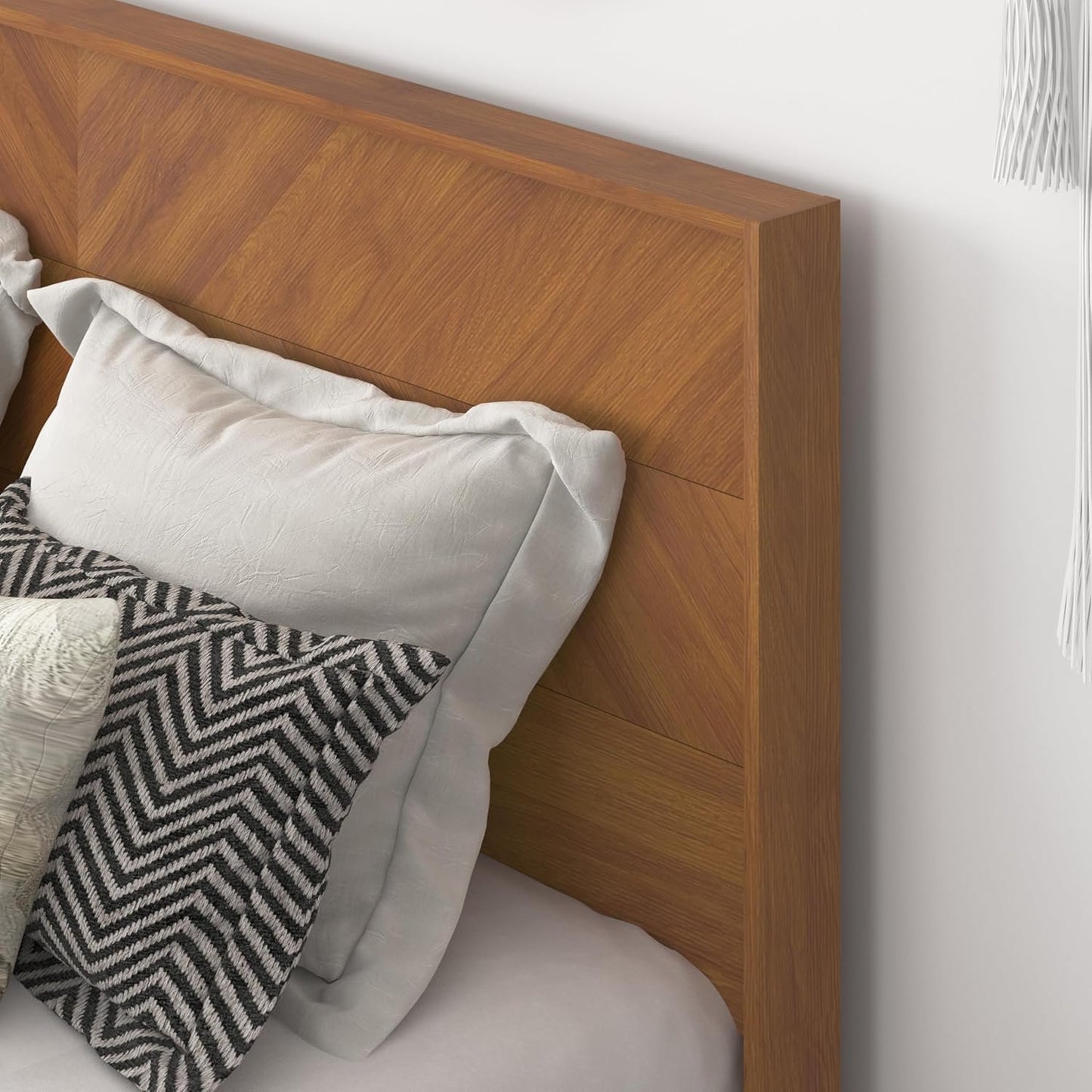 Galano Weiss Clara Queen Bed Frame with Headboard – Amber Walnut Bed Frame Queen Size, Bedframe Queen Size, Base de Lit Queen, Also Fits Double, Full, Mattress Foundation, 64.49"L x 85.47"W x 40.28"H