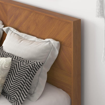 Galano Weiss Clara Queen Bed Frame with Headboard – Amber Walnut Bed Frame Queen Size, Bedframe Queen Size, Base de Lit Queen, Also Fits Double, Full, Mattress Foundation, 64.49"L x 85.47"W x 40.28"H