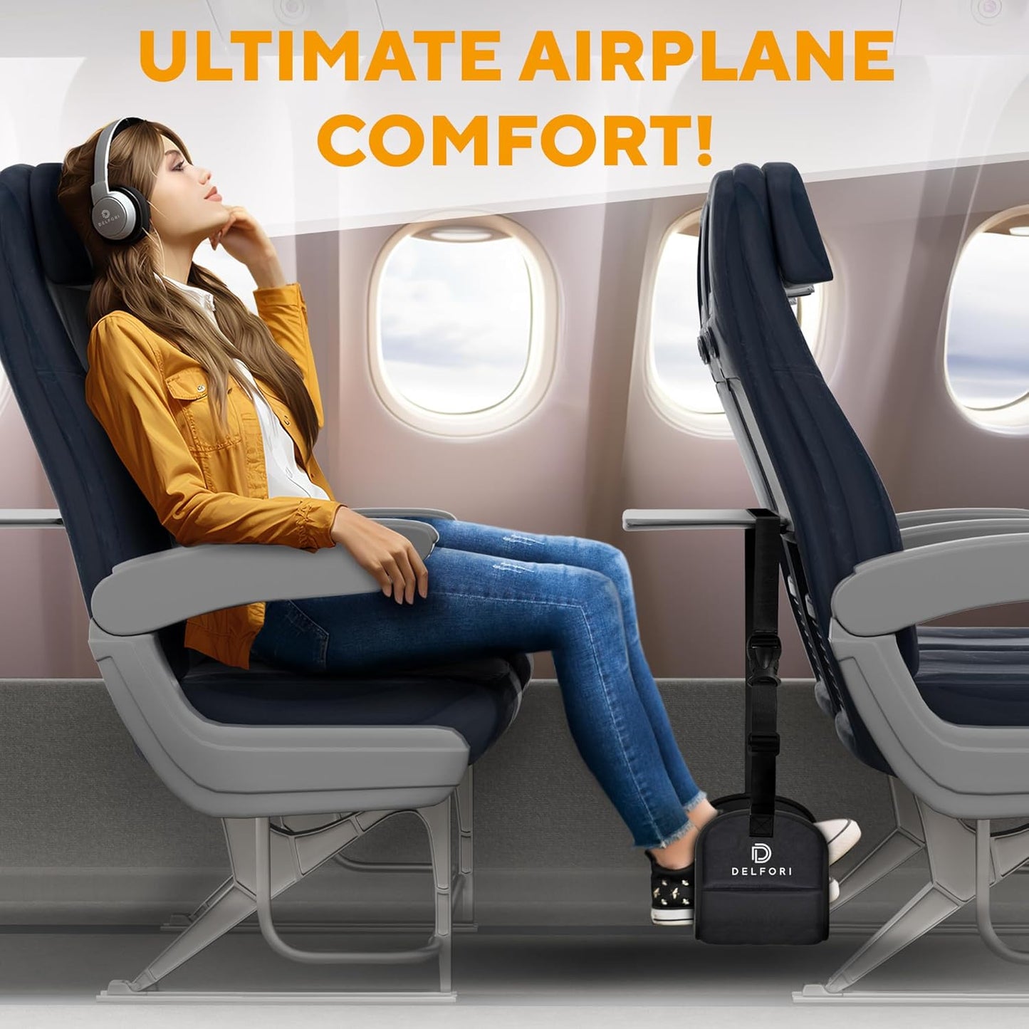 Portable Airplane Footrest for Airplane Travel - Comfortable Foot Hammock w/Memory Foam & Hardboard for Improved Blood Circulation, Swelling & Soreness Relief - Perfect Foot Rest for Airplane Travel