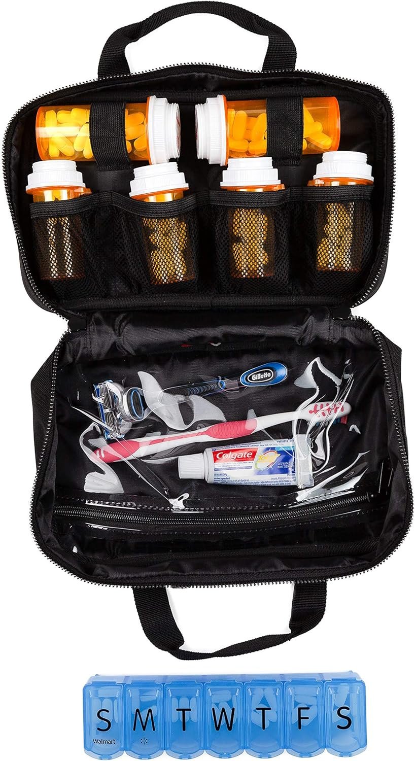 Medicine Safe MTB-1 TSA Approved Locking Toiletry Organizer and Medication Travel Bag for Men and Women, Small Carry On, Non-Hanging, Black with Logo, 10.2 x 7.5 x 1.6 inches