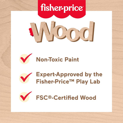 Fisher-Price Wood Pretend Play Toy Tool Box with Drill, 9-Piece Wooden Set for Building Construction Play Preschool Kids Ages 3+ Years