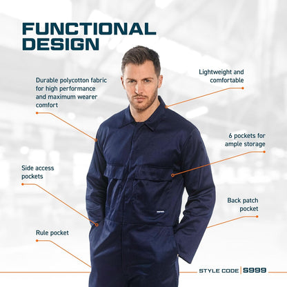 Portwest S999 Euro Workwear Polycotton Workwear Overalls for Men Red, M