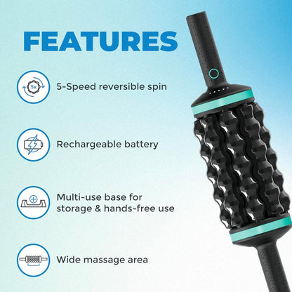 CHIRP RPM Rolling Percussive Massager, Percussive Therapy, Whole Body Relief, Deep Tissue and Muscle Recovery, Percussion Massage, Rechargeable, Hands-Free Base, Powerful, 5-Speed Reversible Spin