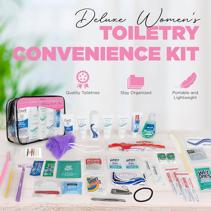 Asom Travel Toiletries Convenience Kit, Personal Care Toiletry Wellness Accessory Hygiene Essentials Set, Clear TSA Approved Traveling Unisex Toiletry Accessories Kits, 36 Pc., Clear, Handheld, Women Toiletries Convenience Kit