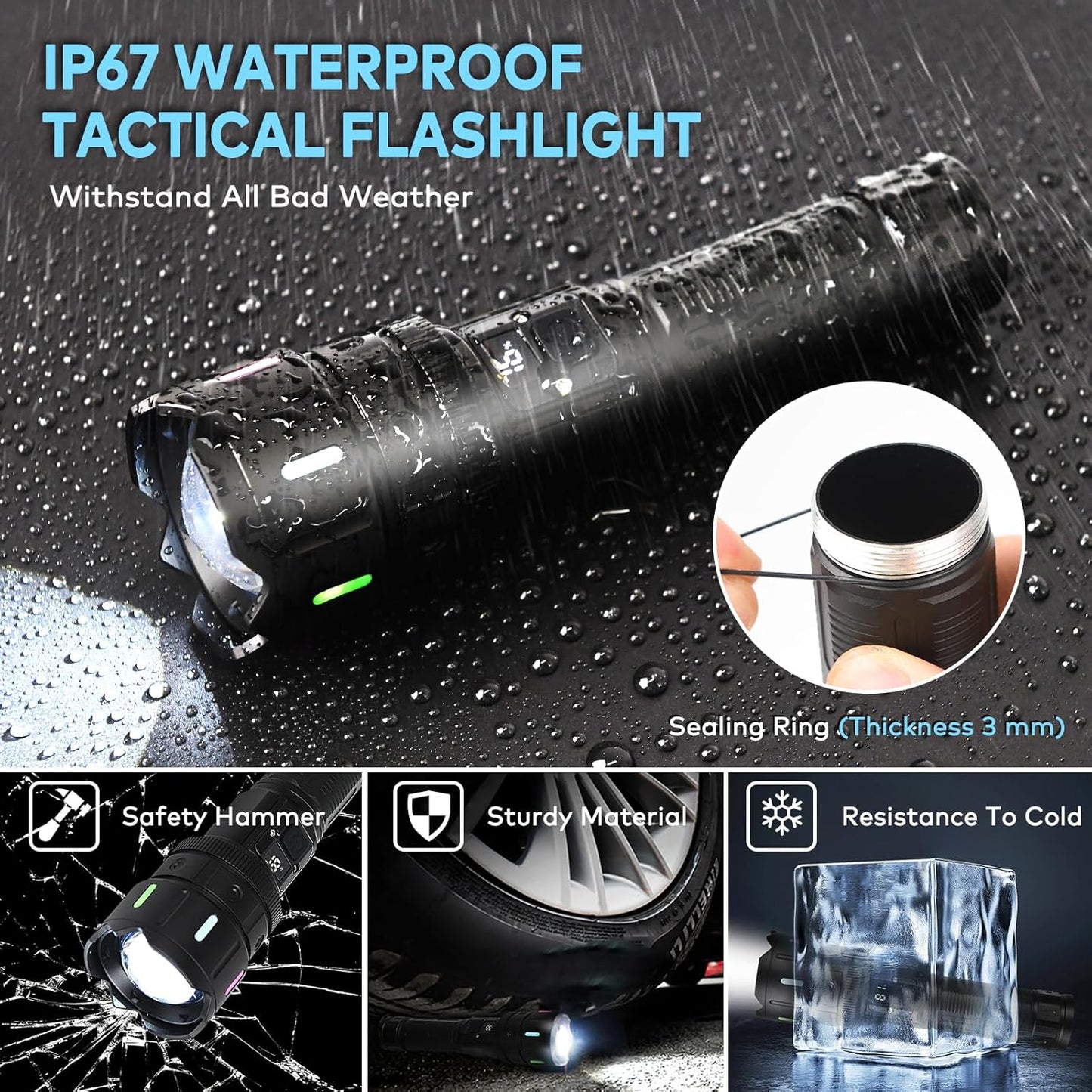 LED Torch Rechargeable Torch with High Lumens, 30000 Lumen XHP70.2 Super Bright Torch, High Powered Torches, Powerful Handheld Tactical Flashlight for Emergency Camping Hiking Gift