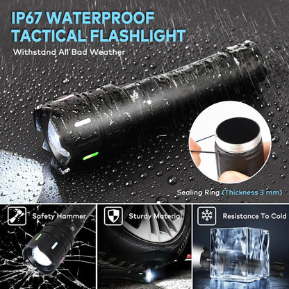 LED Torch Rechargeable Torch with High Lumens, 30000 Lumen XHP70.2 Super Bright Torch, High Powered Torches, Powerful Handheld Tactical Flashlight for Emergency Camping Hiking Gift