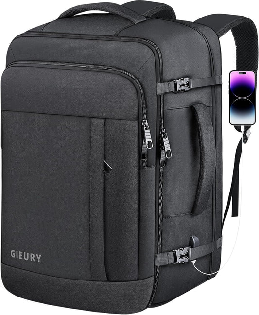 Carry On Backpack, 55L Extra Large Travel Backpack for Men & Women, Expandable Big Capacity For Airplanes, Travel Gifts for Men Women, Fits 18.4 Inch Laptop, Luggage Suitcase Daypack Bag, Black