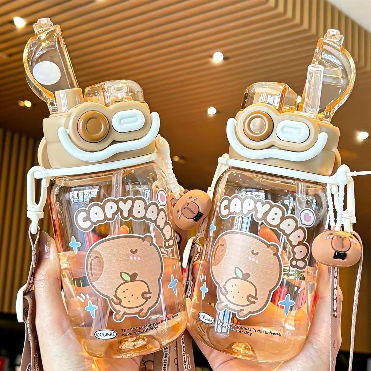 Atcdfuw Drinking Bottle,Adorable Capybaras Shape Water Bottle Double Drinking Cup for Various Age Suitable for Home Office Or Outdoor Activity