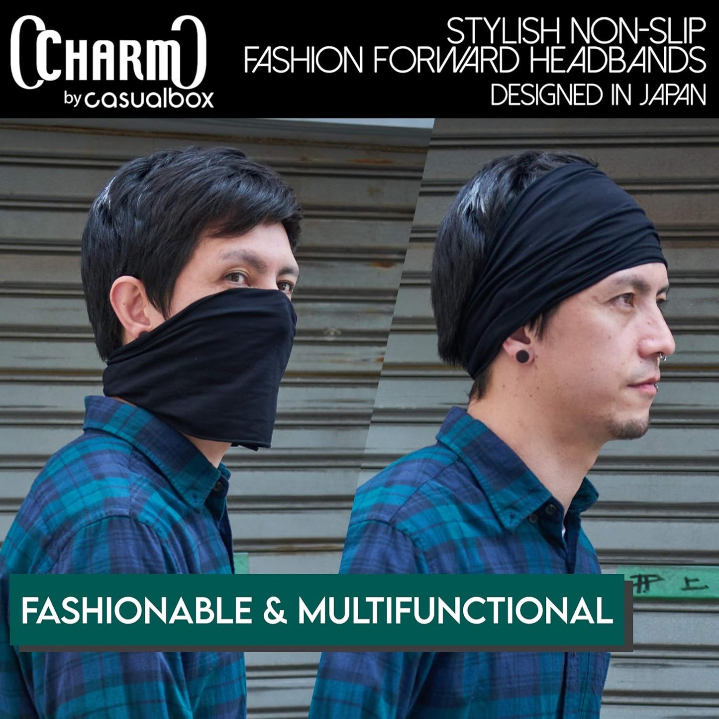 CHARM Mens Bandana Head Wrap - Womens Elastic Headband Japanese Long Hair Dreads Dark Grey