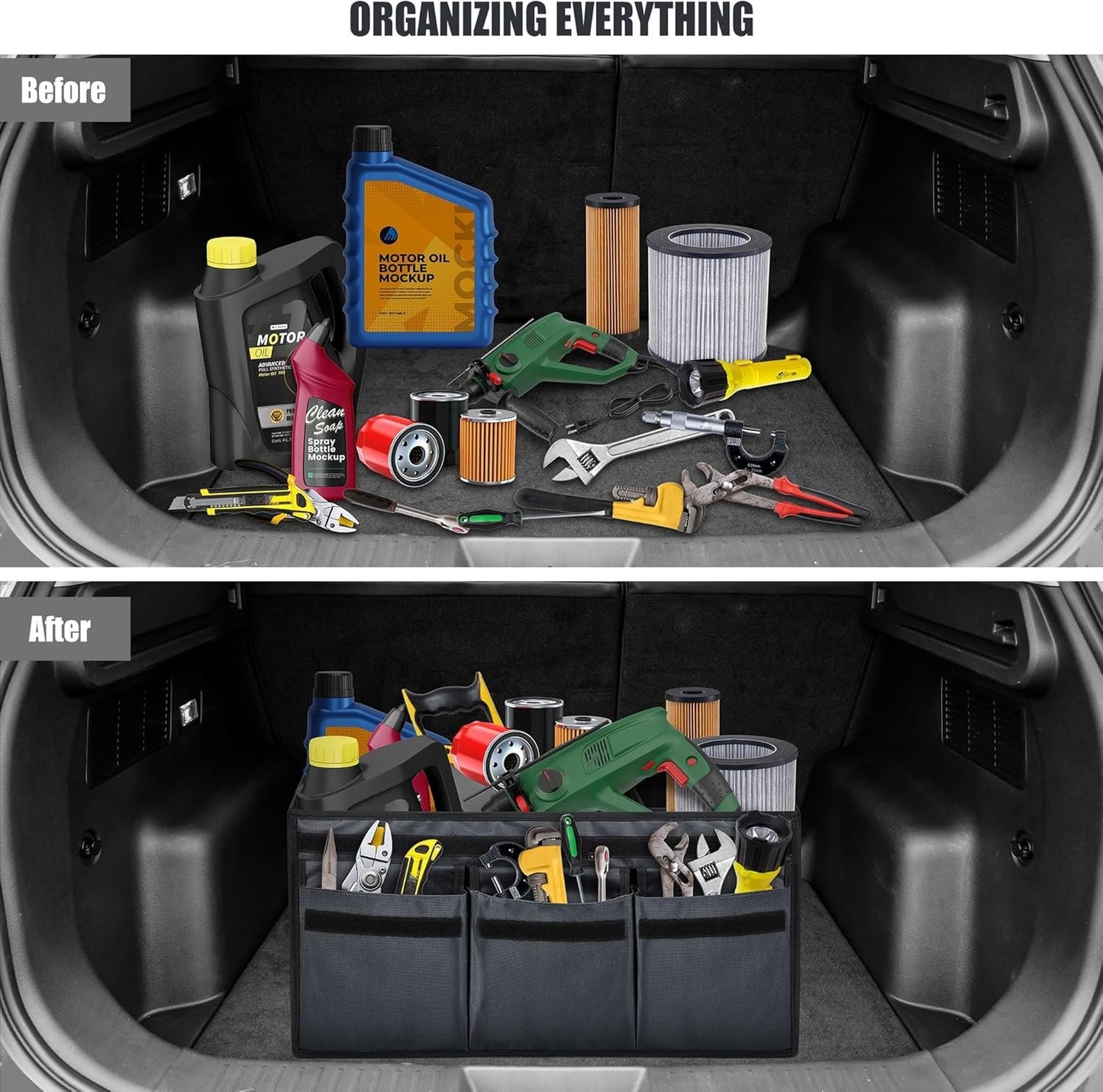 SODCAW Grey Trunk Storage Organizer For Car Trunk Organizer With Lid Collapsible Trunk Organizer For SUV Groceries Accessories (M Grey)